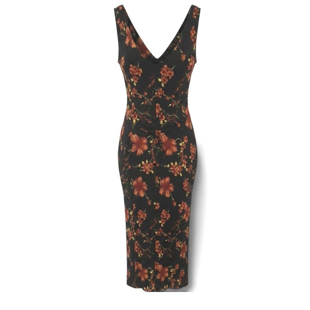 Northern Reflections Floral Maxi Dress Womens 18 Black V-Neck Sleeveless NEW Vtg